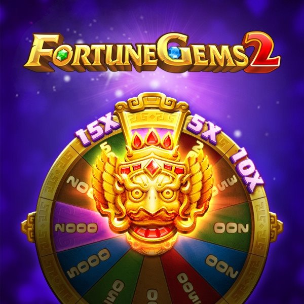 Portada de Fortune Gems 2 con la rueda de multiplicadores y el logotipo dorado