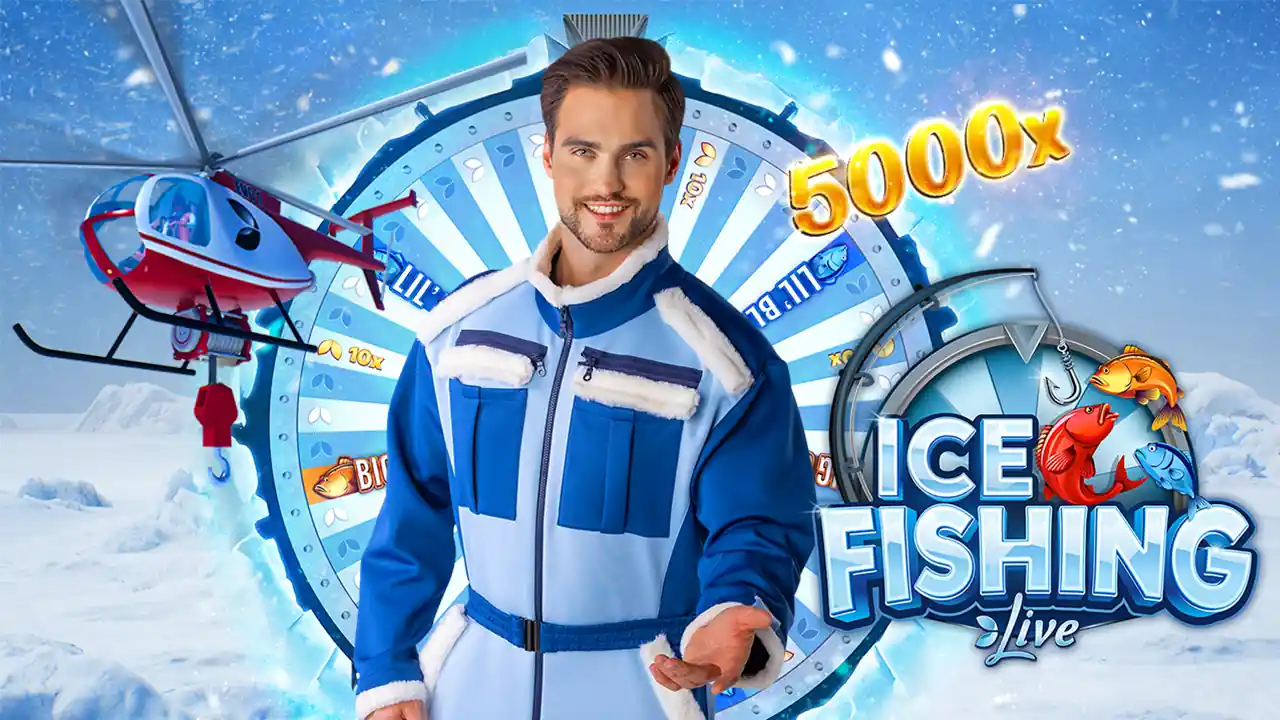 Ice Fishing, game show en vivo de Evolution ambientado en un lago helado
